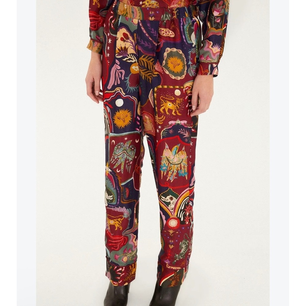 Farm Rio Multicolor Artsy Surreal Land Pants Straight Leg Small 344122